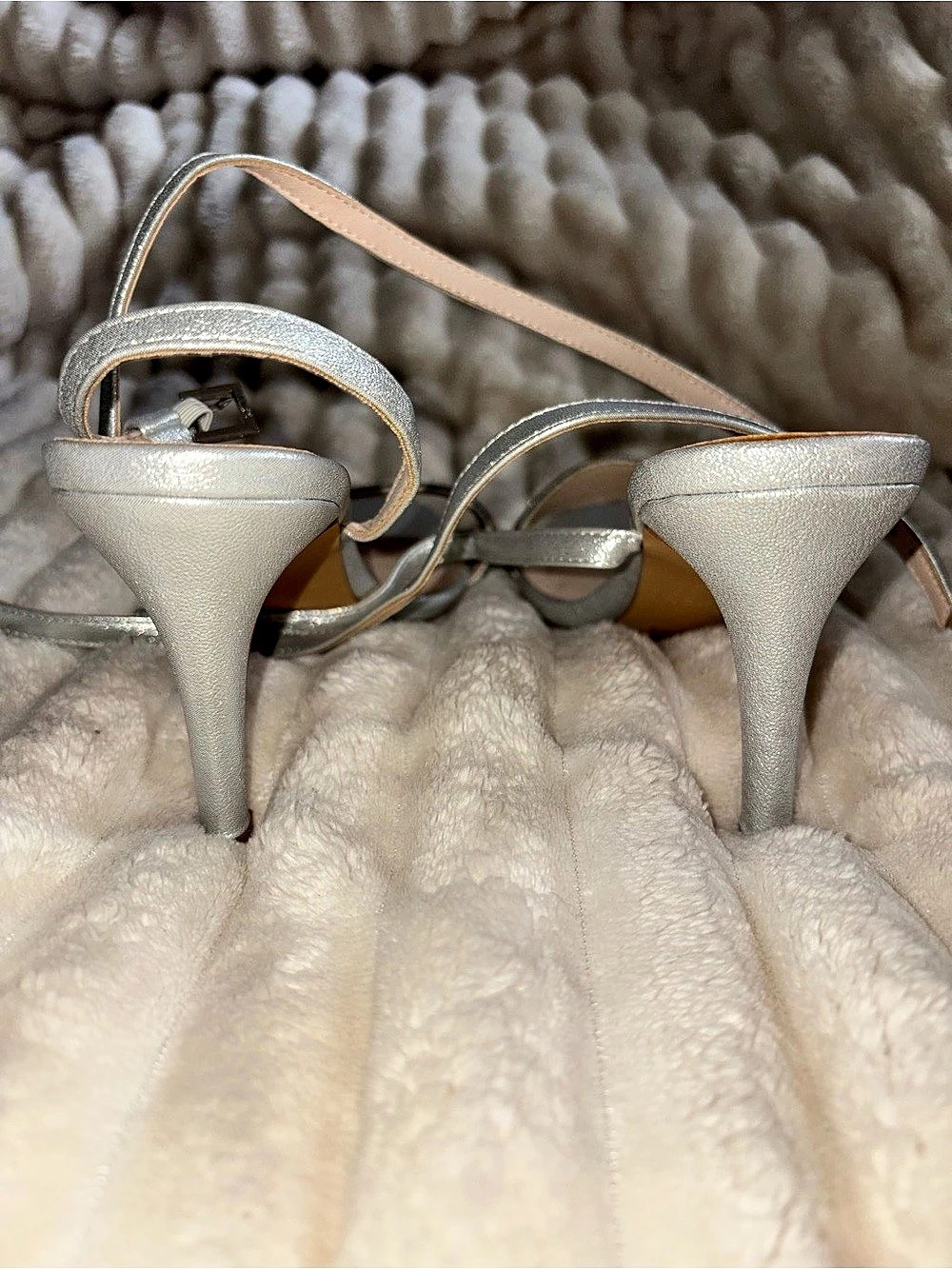 Halston Silver Rhinestone Strap Heels - Picture 2 of 8